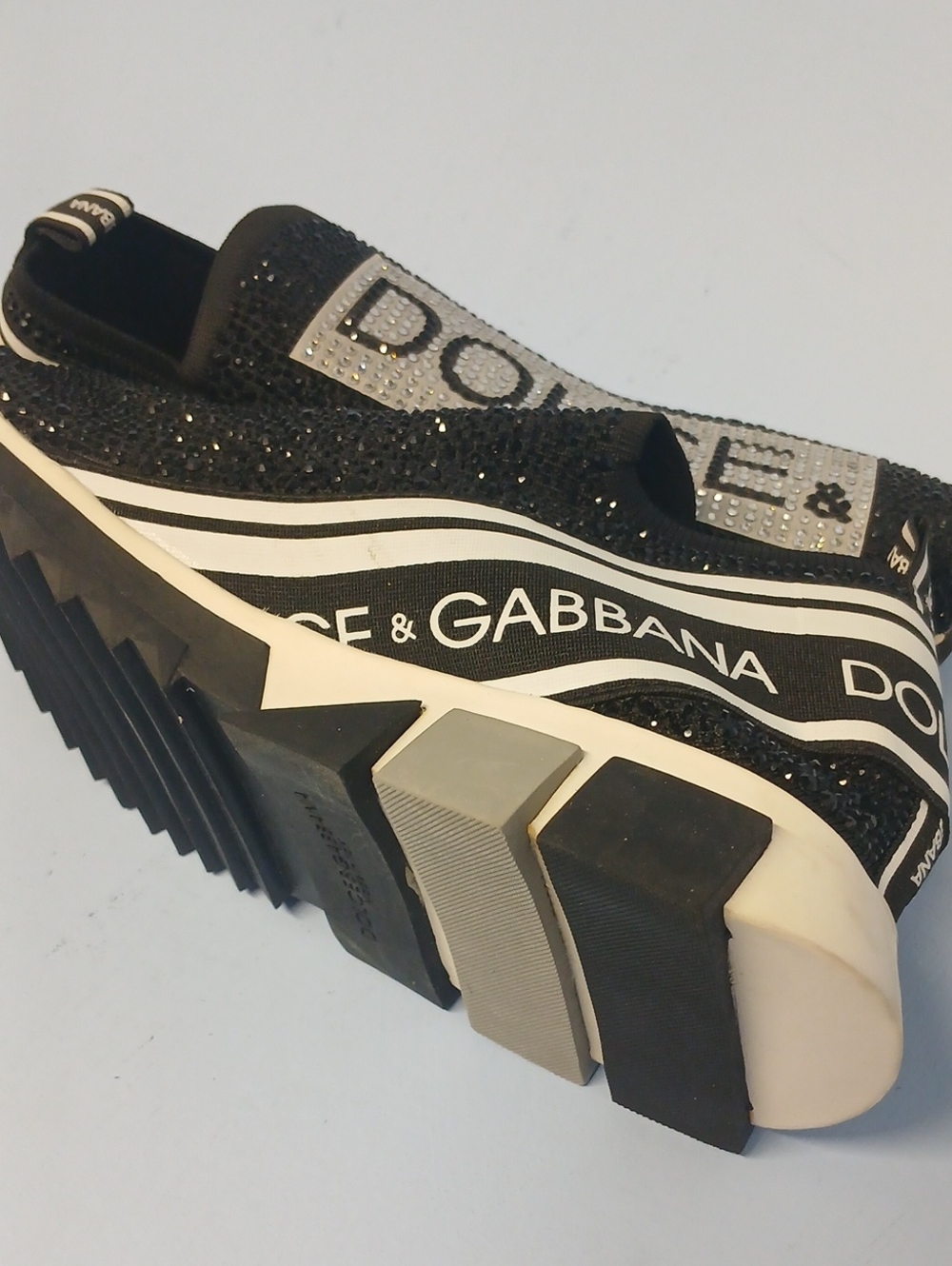 Dolce & Gabbana Black & White Crystal Logo Slip-On Sneakers Euro 41 US 10-10.5 - Picture 13 of 15
